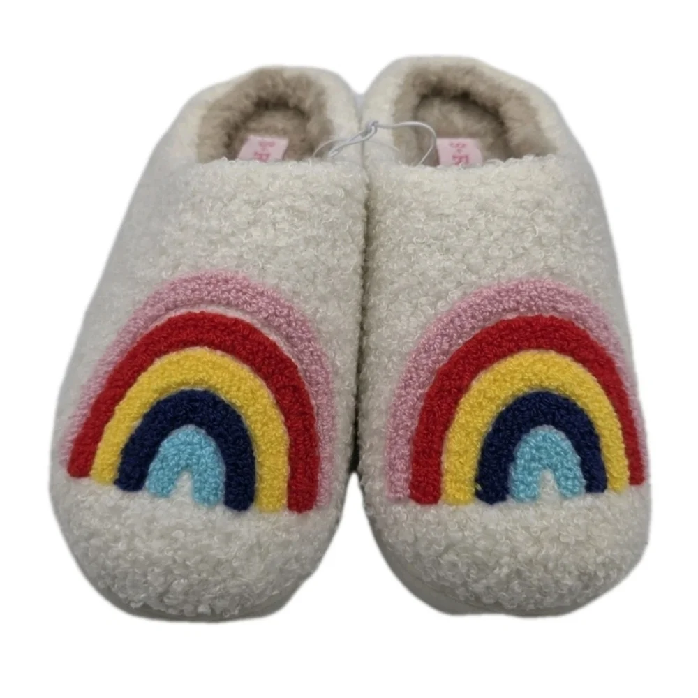 Rainbow Plush Kids Slippers Retro Soft Soft Size 10 11 12 13 2 House Shoes Slip